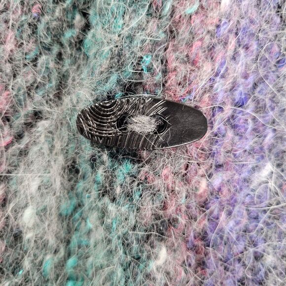 Fuzzy Knit Cardigan Size M Longline Sweater Striped Toggles Einstein Coat Jacket - Picture 6 of 8